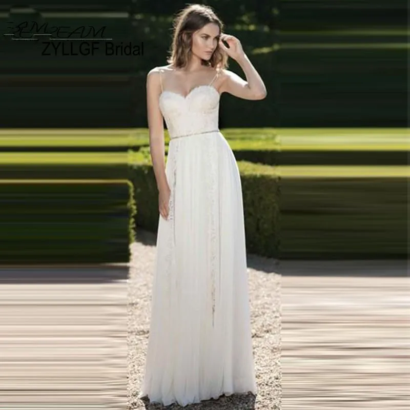 ZYLLGF Bridal Sheath Sweetheart Spaghetti Straps Lace Chiffon Bride Dresses Long Floor Length Cheap Dress For Wedding TA19 | Свадьбы и