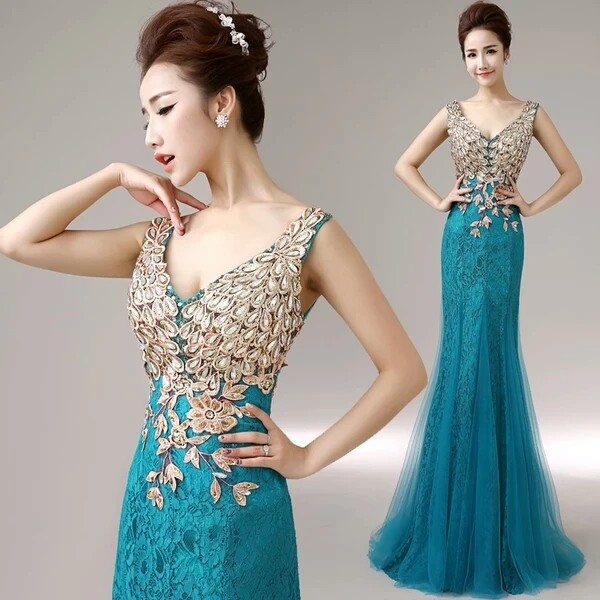 Sexy Deep V Neck Sleeveless Prom Party Dress Royal Blue Long Mermaid Evening Appliqued Elegant Formal Women | Свадьбы и торжества