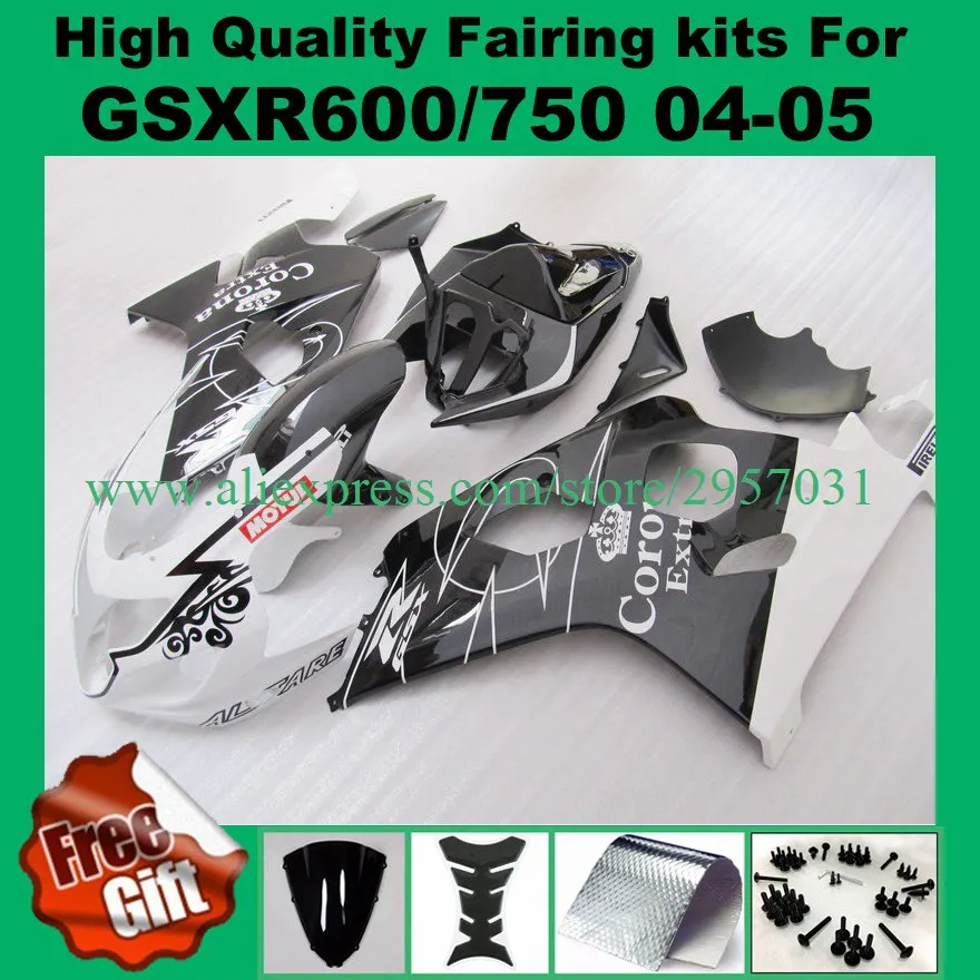 

Injection Fairings for SUZUKI GSXR600 GSXR750 2004 2005 GSX-R600 GSX-R750 04 05 K4 K5 #166-P72 fairing kits white black +9GIFTS