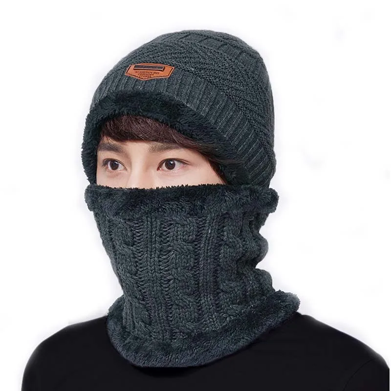 Мужская зимняя стандартная теплая вязаная шапка Толстая с черепом мягкая