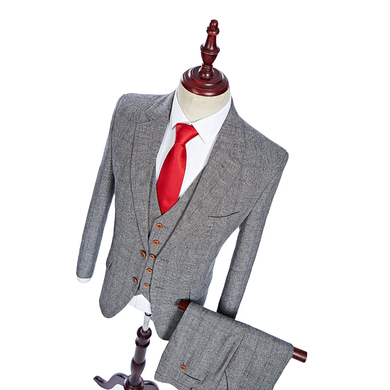 Шерстяной серый Твид для мужчин индивидуальный заказ s костюм из 3 предметов на slim