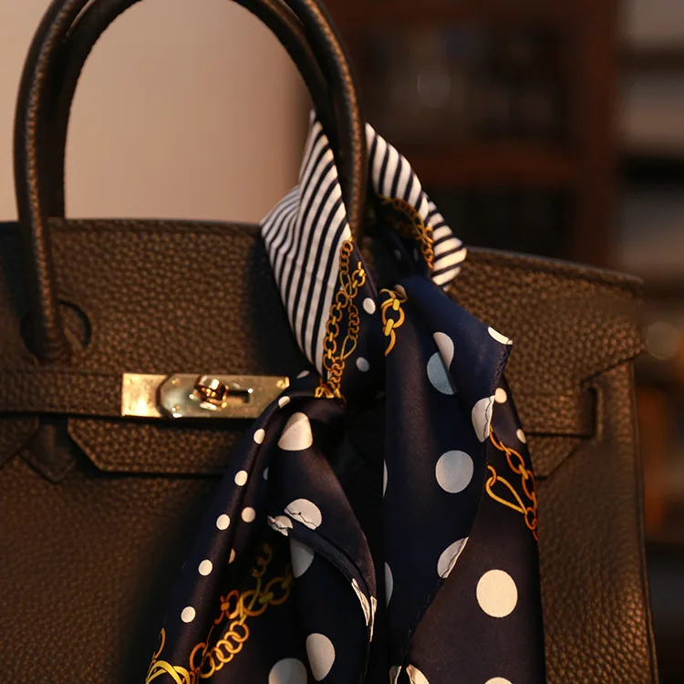 Шелковый шарф высшего качества с круглым принтом в горошек темно синий