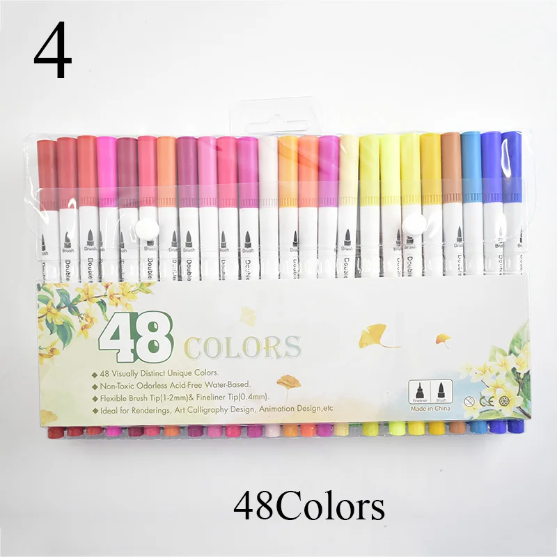 48colors Двойная ручка-маркер Акварельная мягкая кисть Ручка& 0,4 мм Тонкий эскизная ручка Набор для манги Рисование ручка товары для рукоделия детский подарок - Цвет: 48colors
