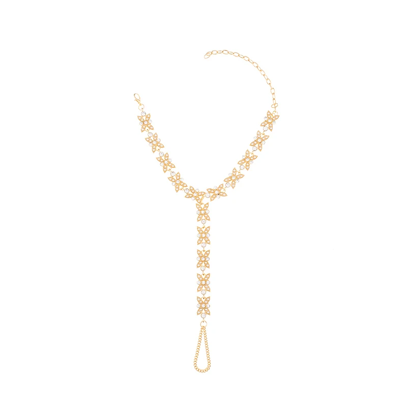 1PC Golden Color Женские сандалии на лодыжке, украшенные кристаллами и цветами; браслет на щиколотке; стразы для невесты; украшение на лодыжке; пляжная Свадебная обувь - Окраска металла: 1PC Golden Color