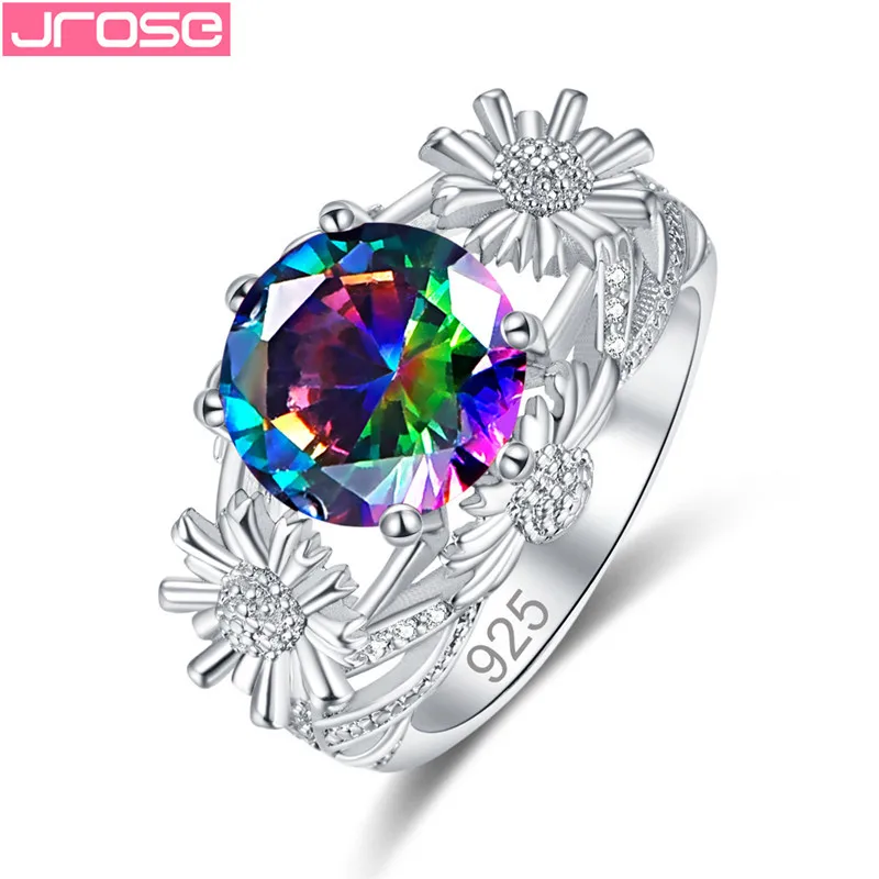

JROSE Vintage Sterling Silver 925 Jewelry Ring Exquisite Flower Rings For Women Statement Female Party Jewelry Size 6 7 8 9