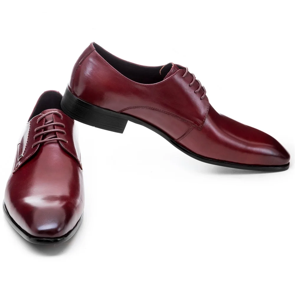 Модные винно-красные/черные свадебные туфли дерби с острым носком мужские