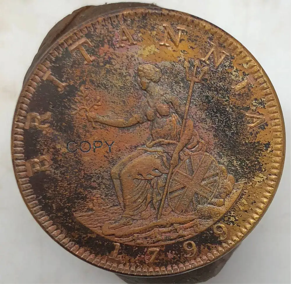 Great Britain 1799 Britannia 1/2 Half Penny George III United Kingdom Red Copper Copy Coin | Дом и сад