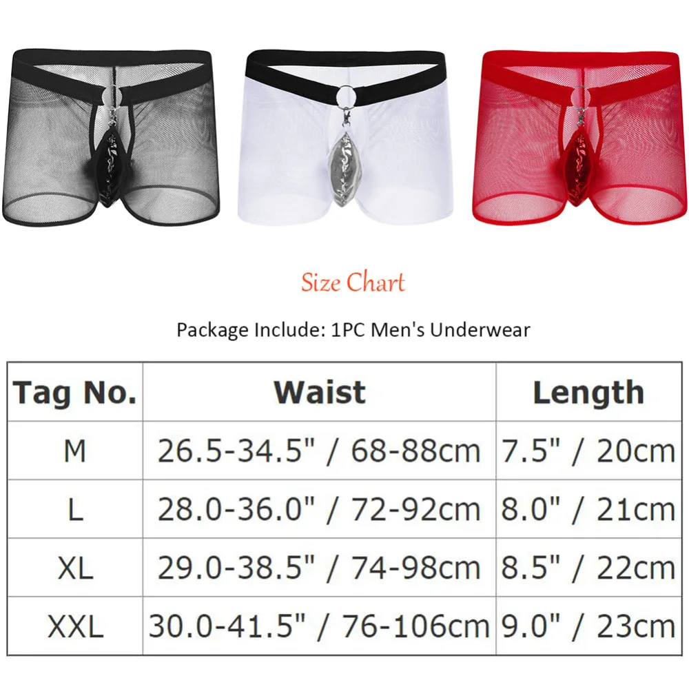 

2019 New Sexy Men Underwear Shorts Mesh Fishnet Sheer Lingerie Nightwear Underpants Sexy Boxer Panties Bulge Shorts for Men