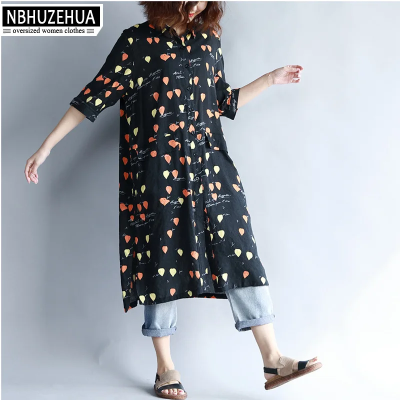 NBHUZEHUA A103 4XL 5XL Женские длинные рубашки большого размера Винтажная летняя блузка