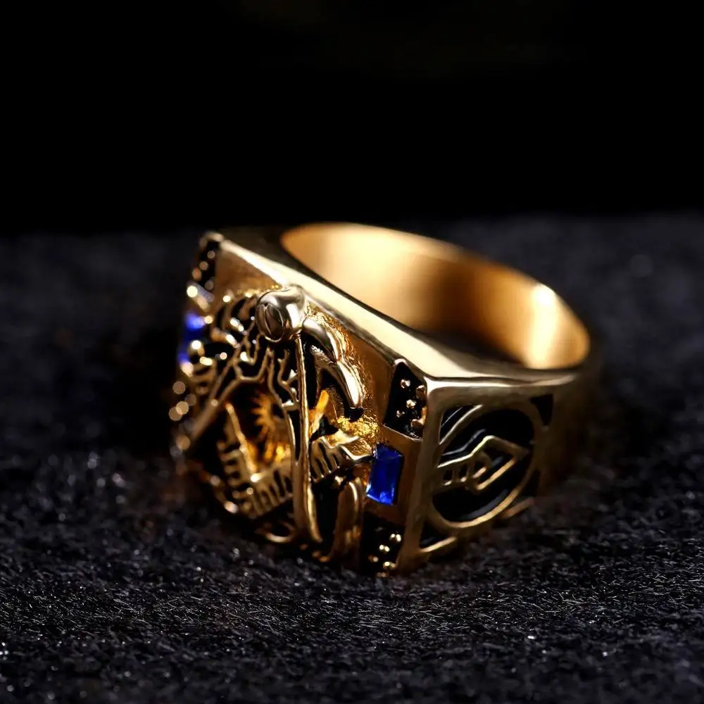 Мужское уплотнительное кольцо из нержавеющей стали Freemason Signet с синим камнем Masonic