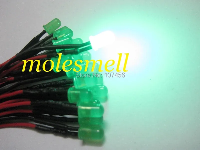 500pcs 5mm 12v diffused green 12V DC green lens 20cm Pre-Wired LED Light DIY free shipping