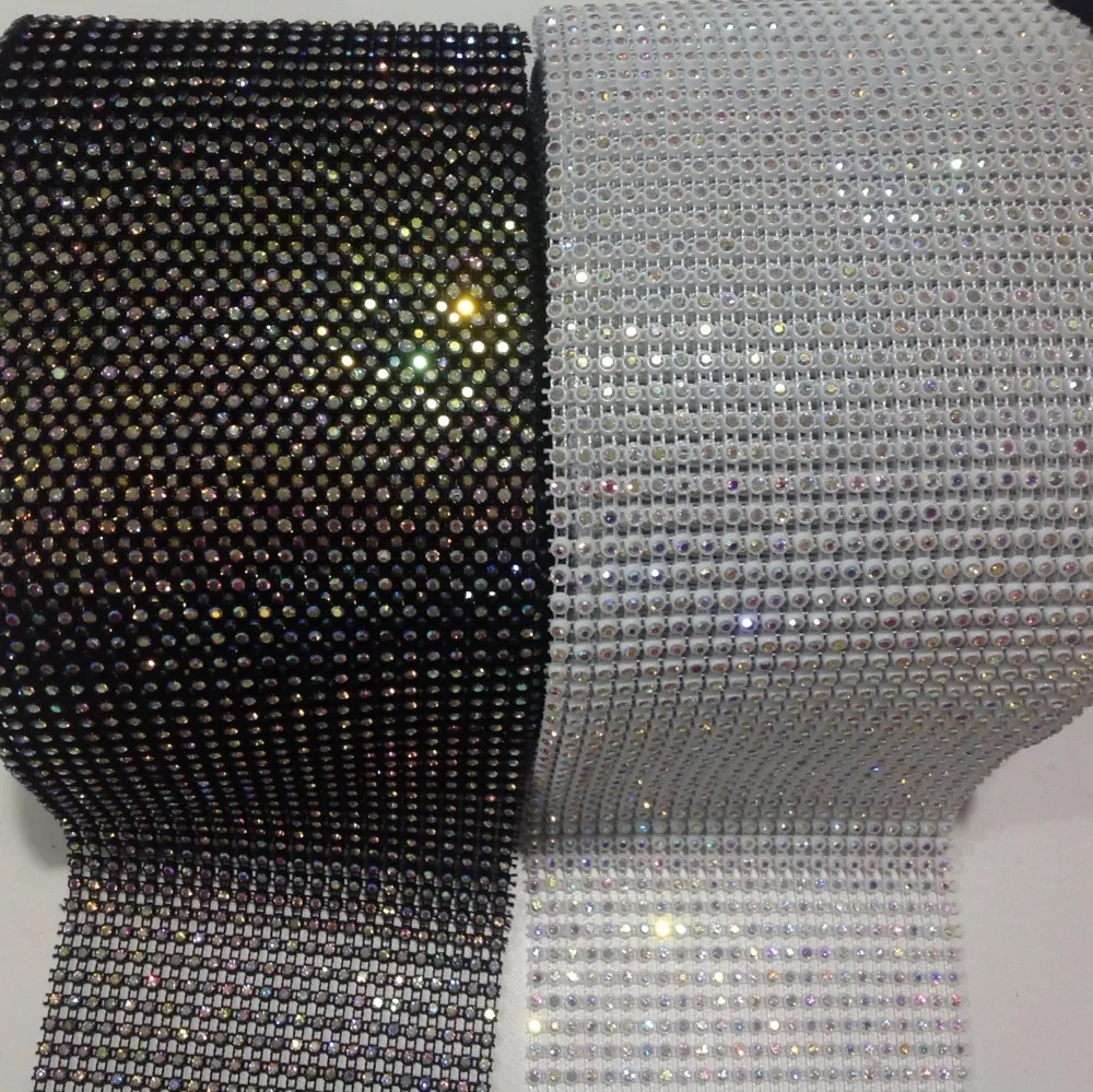 

3mm size wholesale elastic chain trimming black mesh with crystal ab color 24 rows 10 yards each shiny decoration