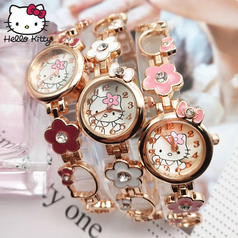 Милые часы hello kitty для девочек и женщин модный браслет с кристаллами платье