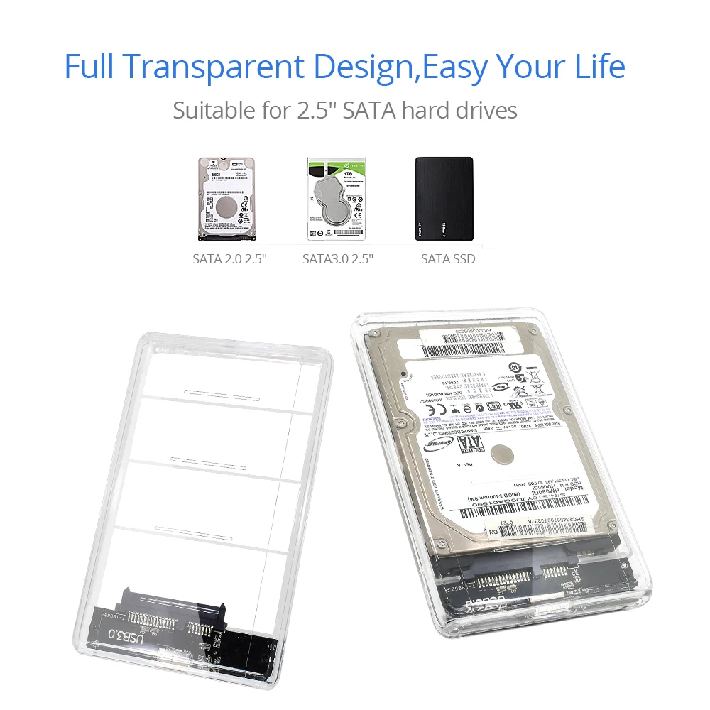 TISHRIC прозрачный корпус для жесткого диска Caddy Box HDD 2 5 SSD SATA USB 3 0 адаптер жесткий