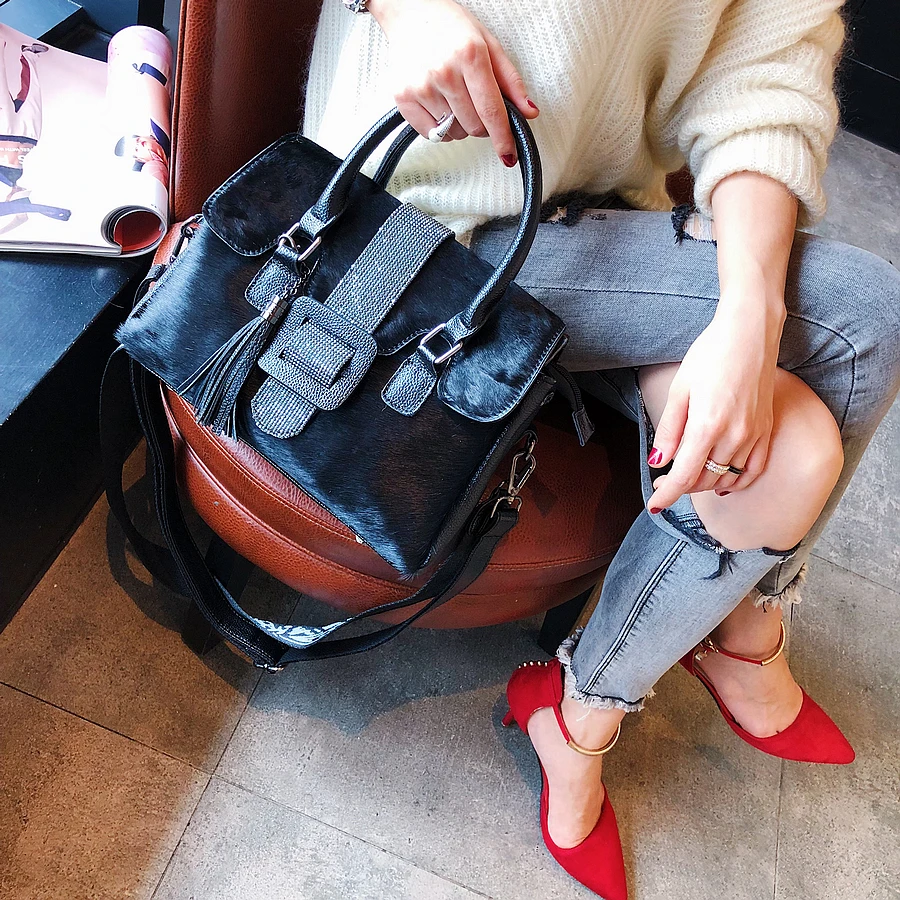 Boston bag2018 новые мягкие сумочки из конского волоса меховые женские сумки тоут