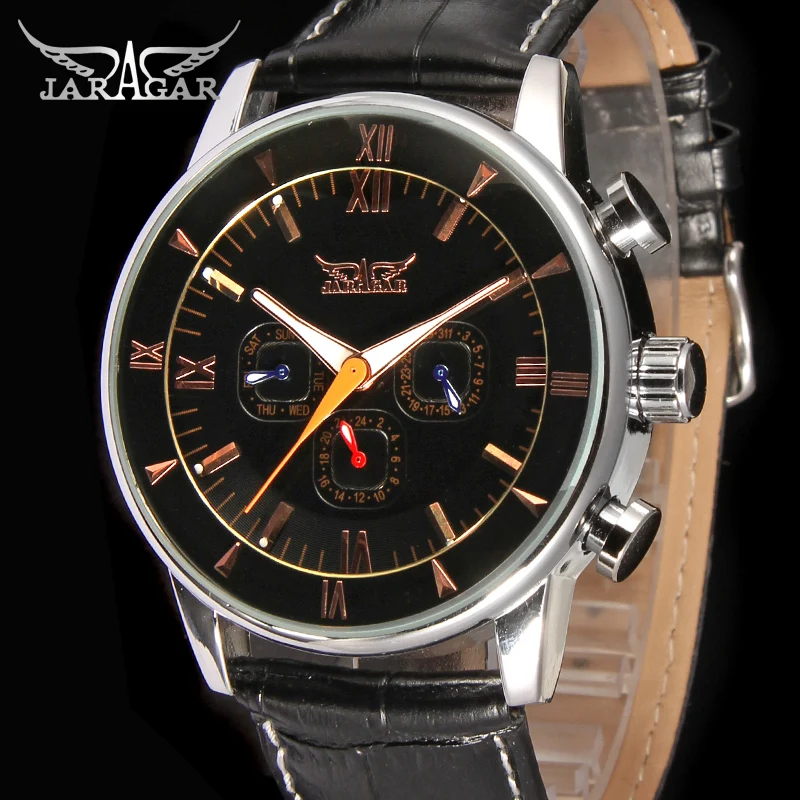 

JAG6901M3S1 new popular Jargar Automatic men watch factory black genuine leather strap best price free shipping with gift box