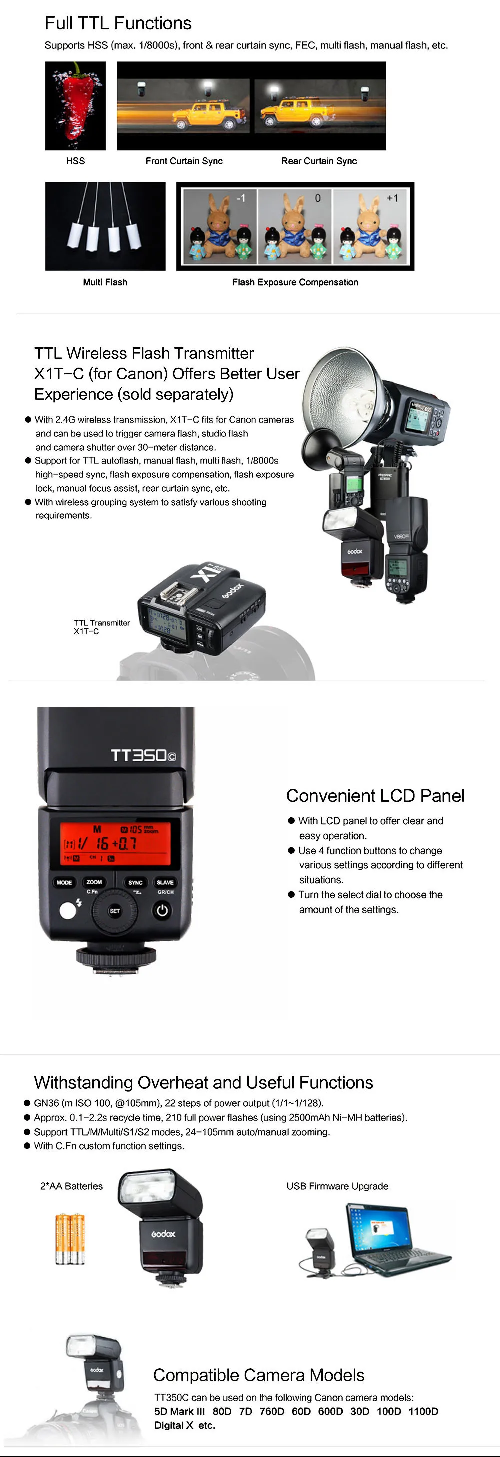 Godox TT350C ttl мини-Вспышка Speedlite и Godox X1C вспышка триггера флэш контроллер для Canon 70D 700D 60D 5D 5diii 1DX 1DX21