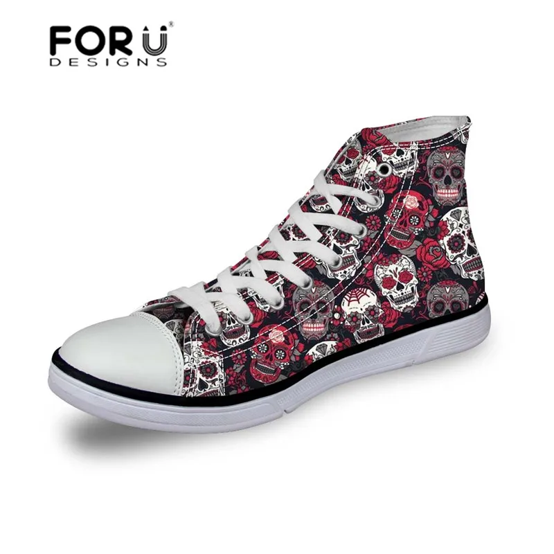 FORUDESIGNS/крутые Модные женские кроссовки на плоской подошве с принтом «сахарный череп»; Вулканизированная обувь; парусиновая Осенняя обувь с высоким верхом; Повседневная обувь; - Цвет: YQ1350AK