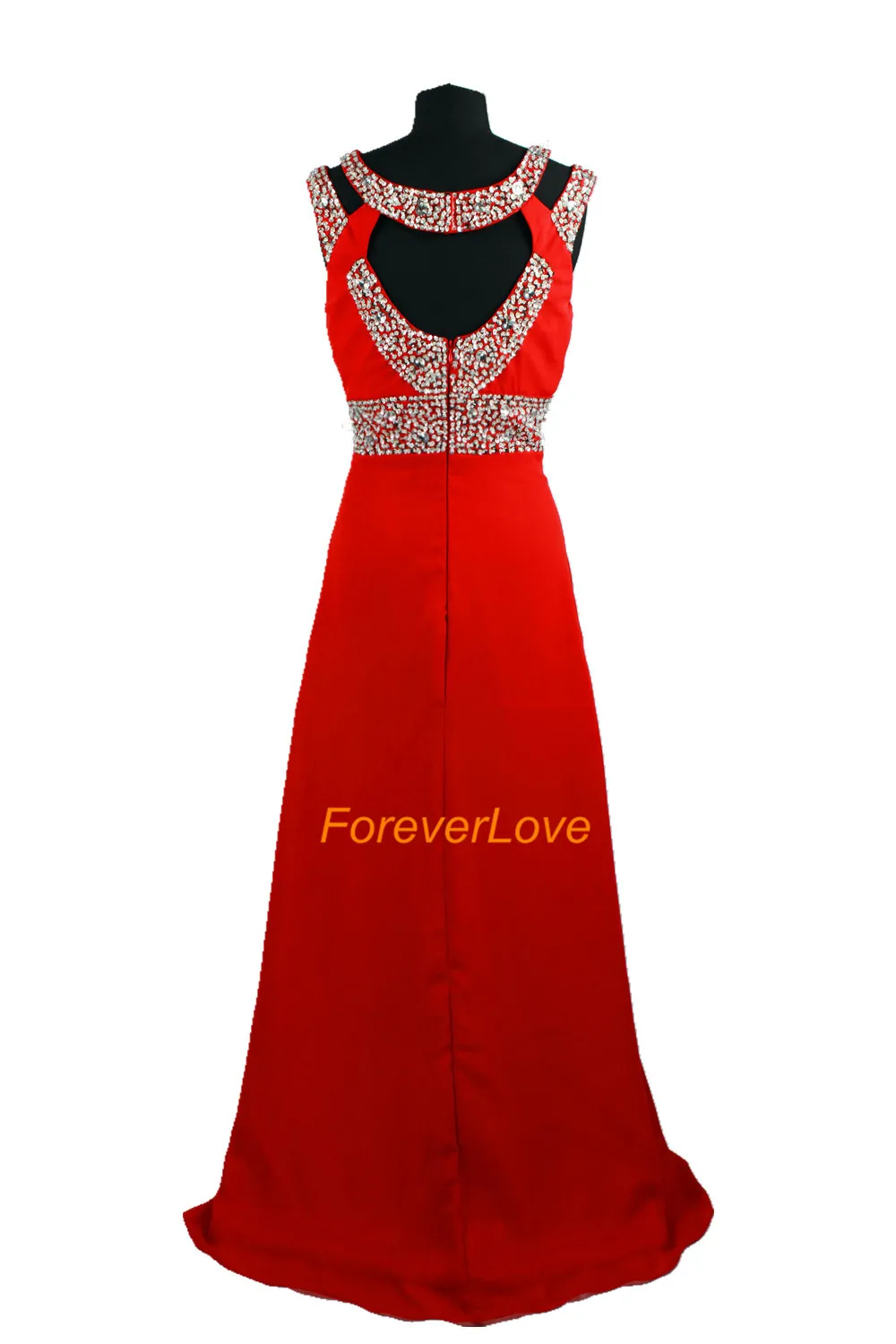 

Beautiful O Neck Crystal Beading Red Split Long Prom Dress Party Formal Evening Dress