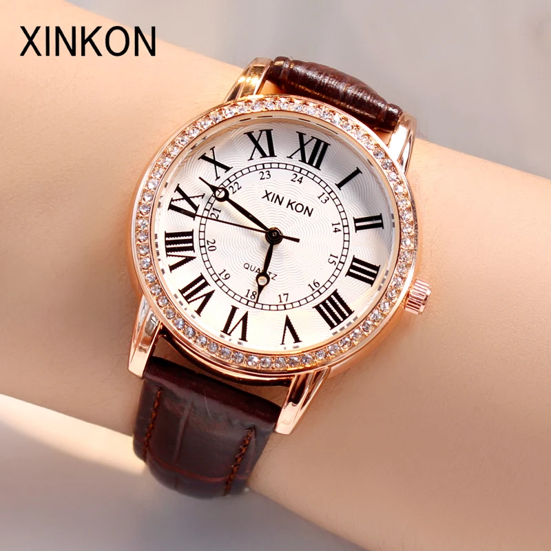 XINKON Fashion Women Watches Lady Watch Luxury Leather Quartz Wrist Girls Ladies Gifts Students Present Dropshipping | Наручные часы