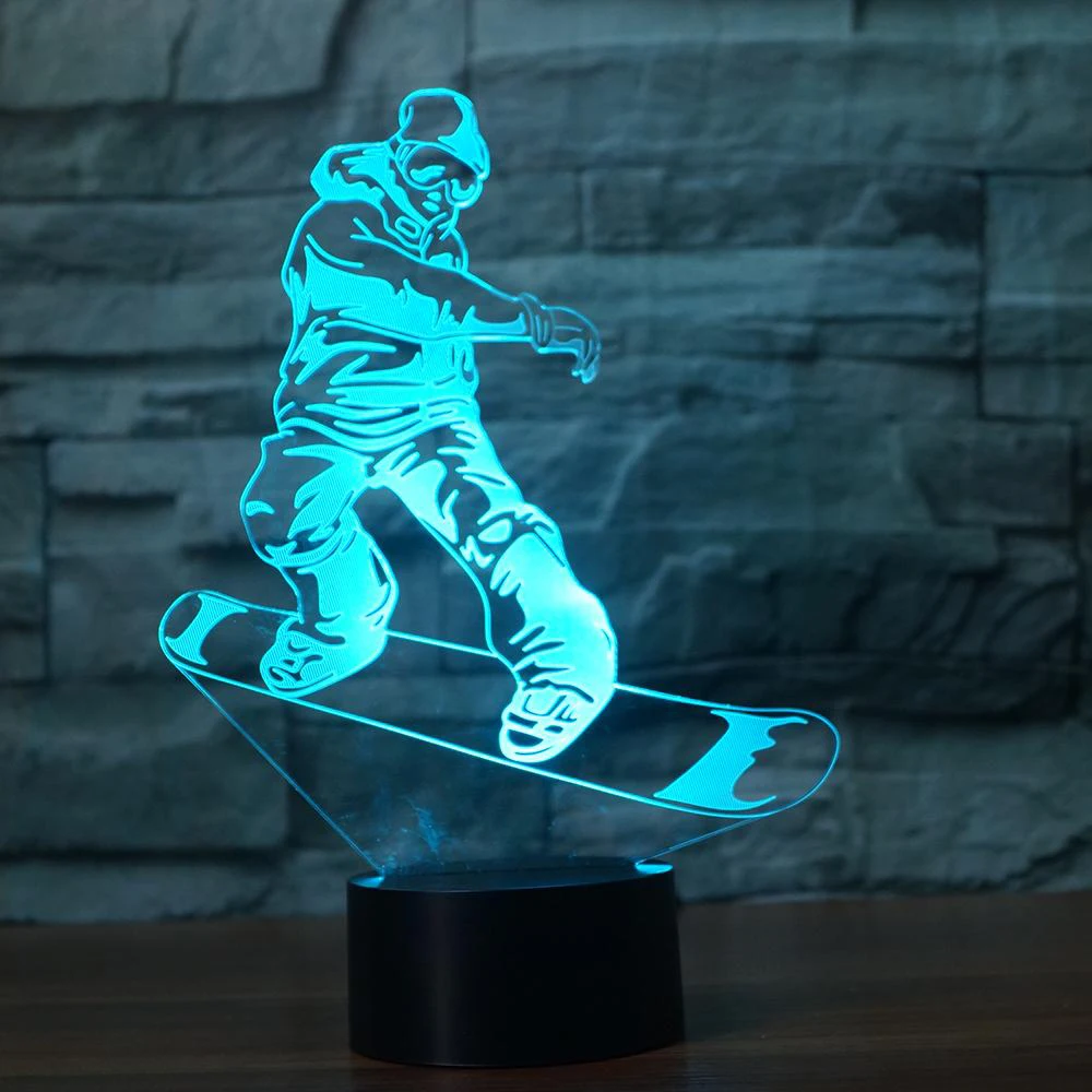 Необычные Сноубординг моделирование 3D Визуальный Ночник LED 7 цветов Изменение