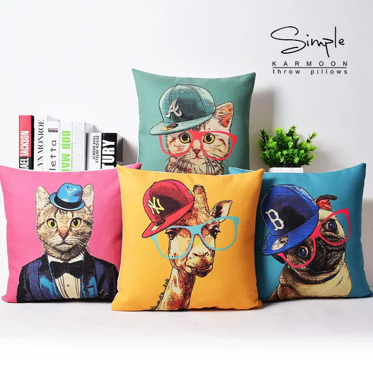 Забавные очки Жираф мопс собака кошка подушек белье Кепки декоративная подушка