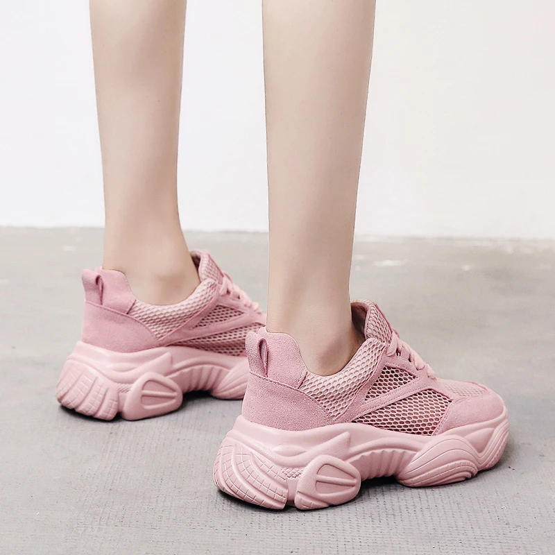 HQFZO/повседневные женские кроссовки на не сужающемся книзу массивном каблуке; дышащие сетчатые кроссовки на платформе; Basket Femme; обувь для бега; zapatillas mujer