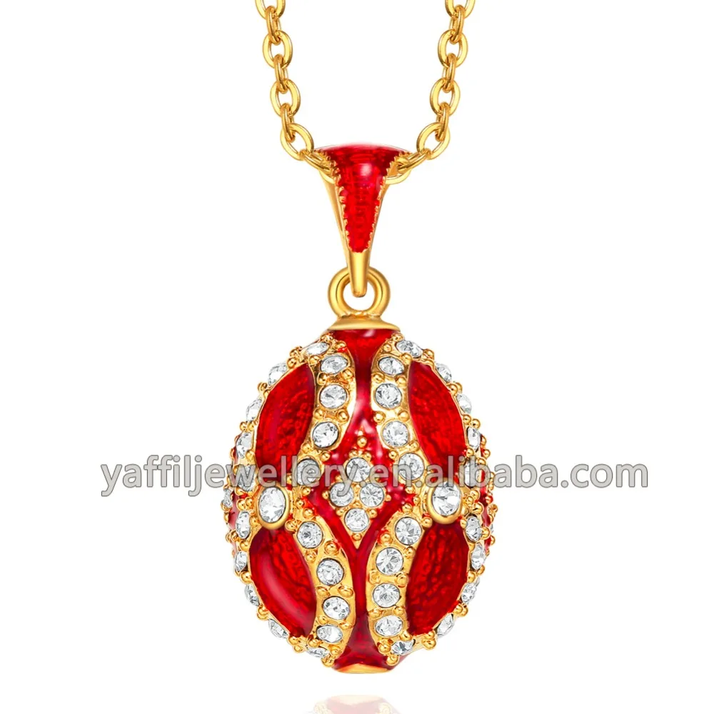 

Hottest Jewelry Brass Enamel HandMade 8 Designs Vintage Egg Pendant Charm Crystal Rhinestone Necklace Gift To Women 2019 New