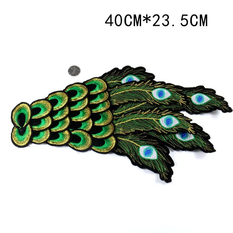 Diy Green Peacock Wings Applique Big Patches Feathers Embroidery Fabric Sew on Brordados Pararopa Decoration Accessories | Дом и сад