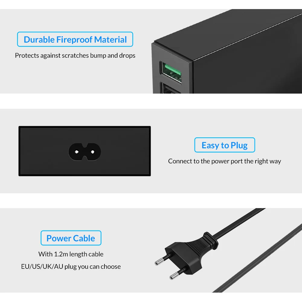 

ORICO QC 2.0 Quick Charger With 4 Ports 5V2.4A 50W Max Output Mobile Phone USB Desktop Charger for iPhone xiaomi huawei