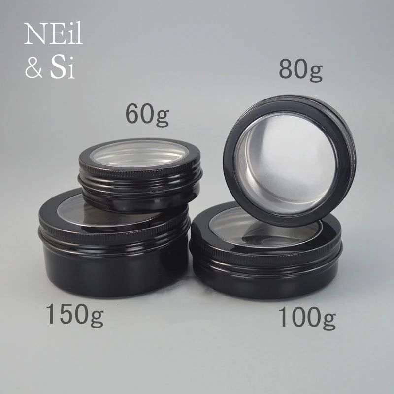 

60g 80g 100g Black Window Aluminum Jar Cosmetic Cream Makeup Face Mask Pill Capsule Packing Bottle Free Shipping