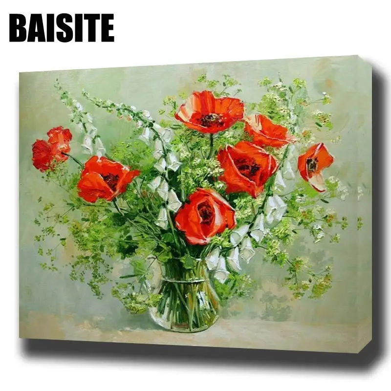 Картина маслом по номерам BAISITE сделай сам на холсте с цветами для гостиной