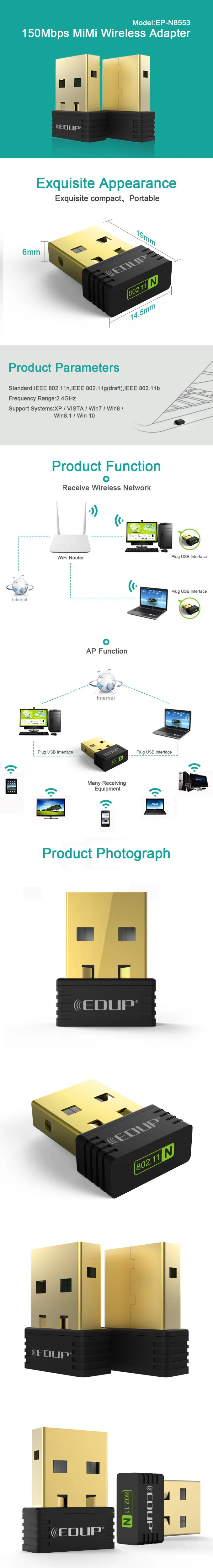 Etmakit практичный мини USB WiFi беспроводной LAN 802,11 n/g/b Адаптер нано сеть мощная 150 Мбит/с беспроводная сетевая карта