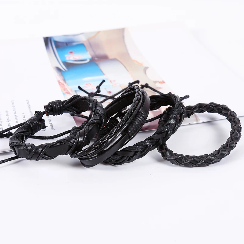 4 шт./компл. хиппи панк шнур обруч узелки коричневый черный кожаный бежевый