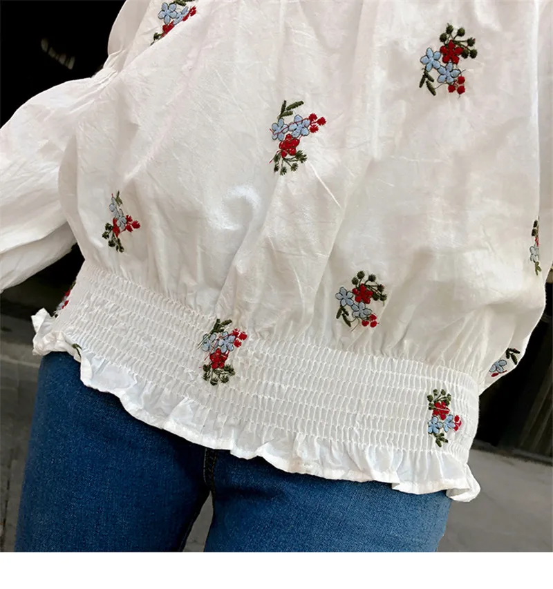 Neploe Blusa Feminina Цветочная вышивка; белый цвет Блузка Летняя женская рубашка корейские пышные рукава с открытыми плечами женские топы 35443