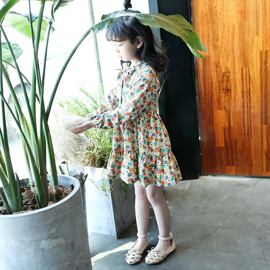 Dresses For Girls Floral Pattern Dress Full Length Children Party Spring Autumn Kids Clothes 8 10 12 14 Year | Детская одежда и
