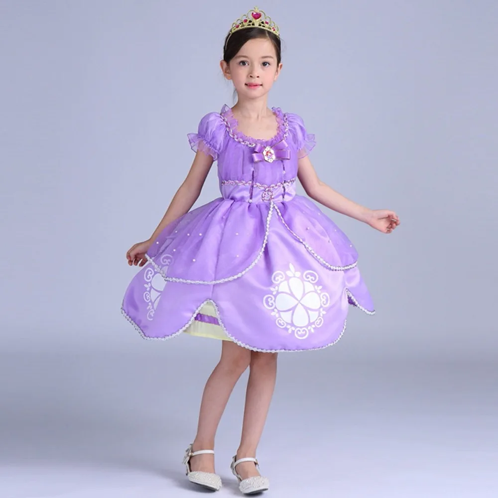 Новое Хлопковое платье наивысшего качества для девочек фиолетовое Пышное Платье