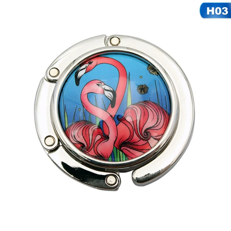 3 Portable Metal Foldable Desk Bag Purse Hook Bag Hanger Purse Hook Handbag Holder Shell Bag Folding Table Flamingo Hook - Цвет: 3