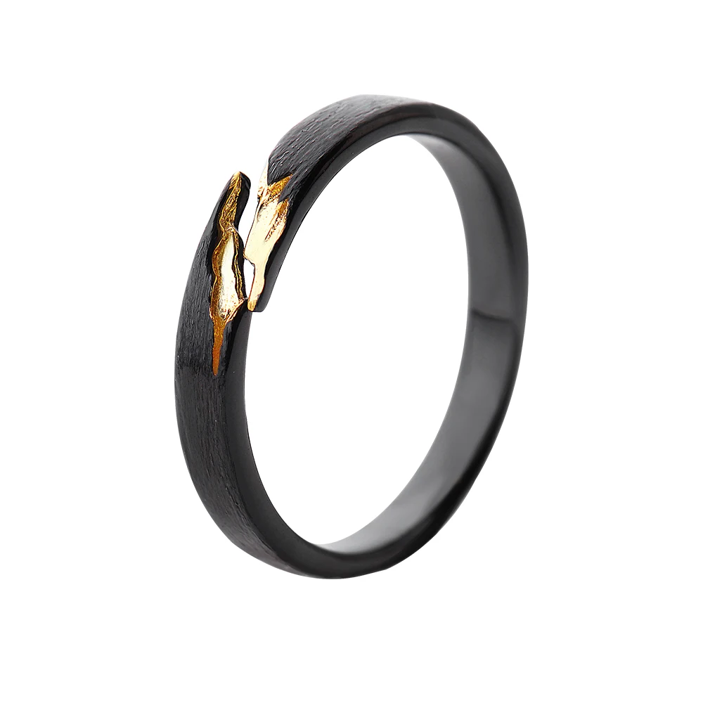 Thaya S925 Серебряное Золотое кольцо с трещинкой старинное черное дерево ручная