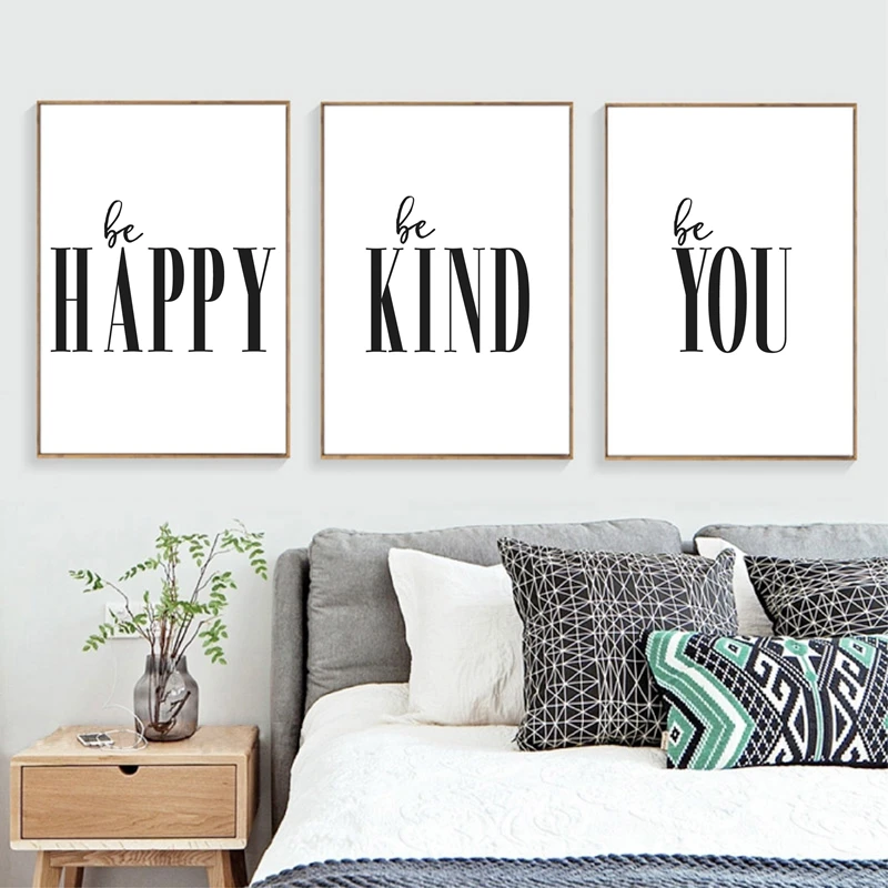 Постеры и принты Be Happy Kind You с цитатами современный минимализм типография