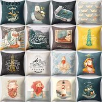 hongbo 1 pcs captain boat lighthouse pattern polyester cushion pillow case cover for sofa