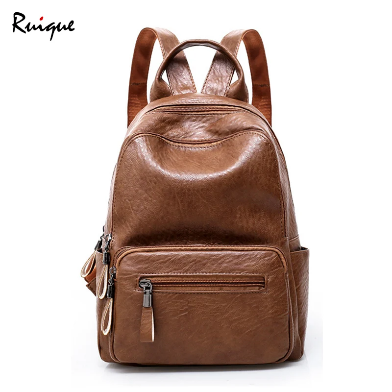 

Ruique High Quality PU Leather Backpack Girls Preppy Style School Bag Women Simple Casual Large Capacity Travel Backpacks