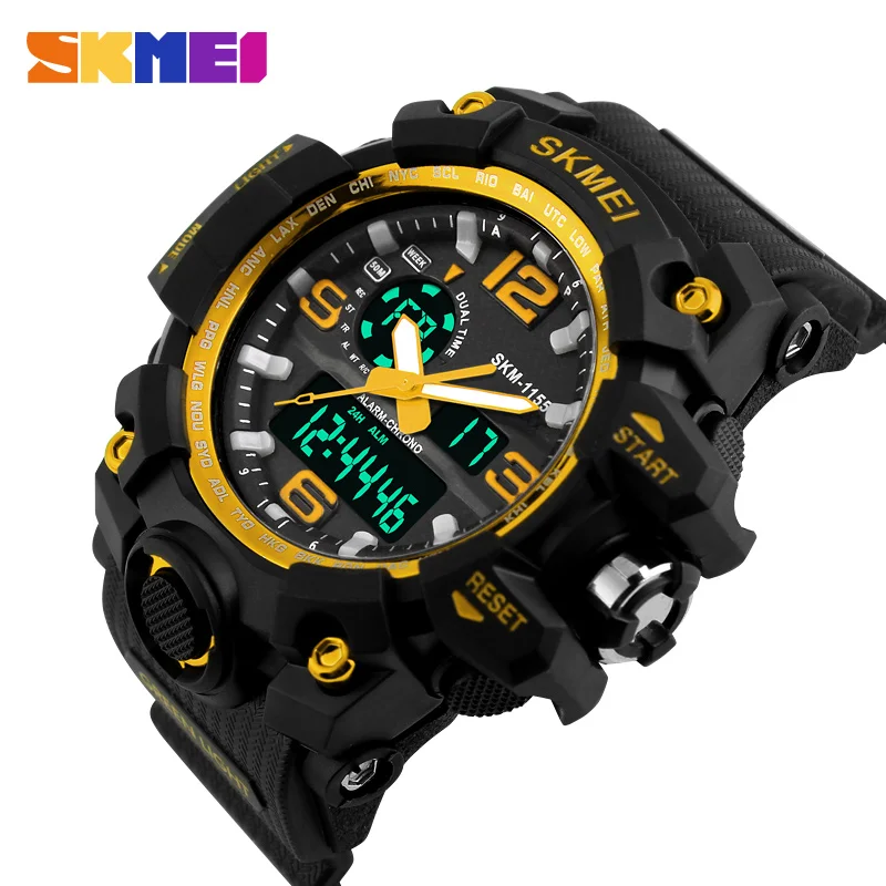 gold SKMEI, новинка, S Shock, мужские спортивные часы, большой циферблат, кварцевые, цифровые часы для мужчин, люксовый бренд, светодиодный, военные, водонепроницаемые, мужские наручные часы - Цвет: gold