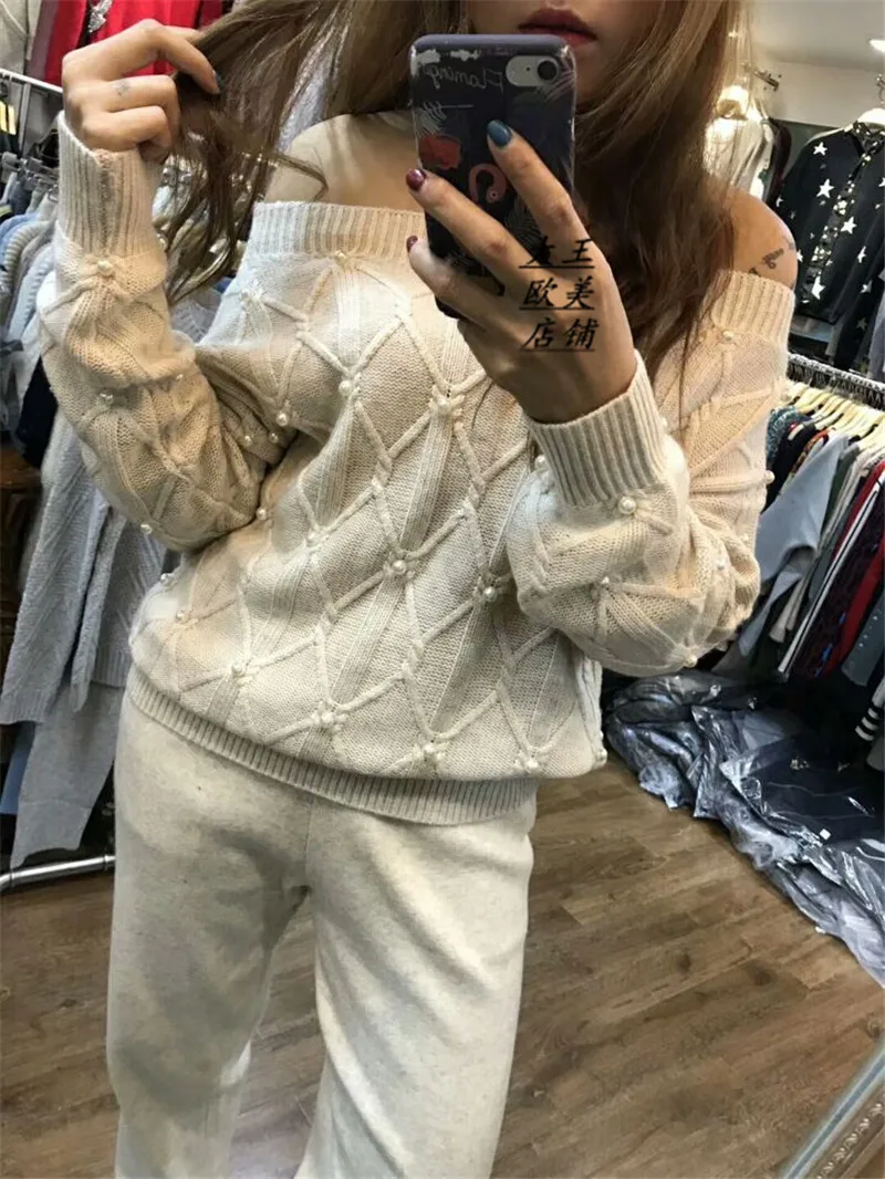 Pull/Лидер продаж новинка 2018 повседневный женский костюм из 2 предметов шерстяной