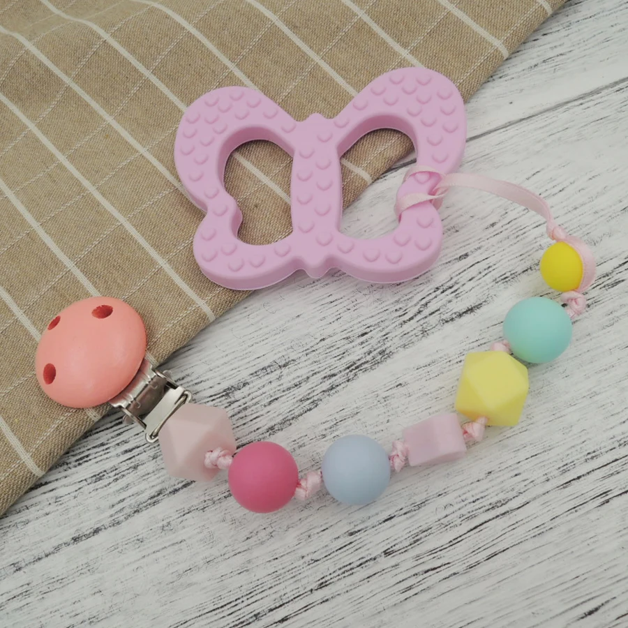 Набор из 2 силиконовых прорезывателей с бабочками для маленьких девочек цепочка