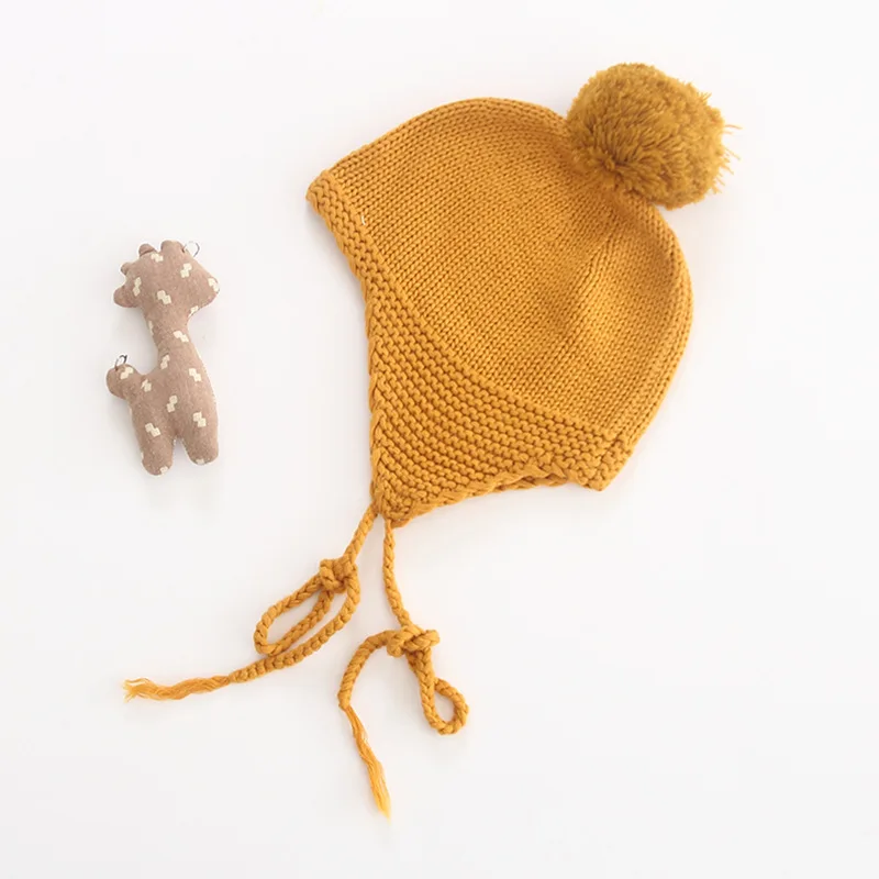 sweater Baby Hat Boy Knitted Lovely Wool Ball Cap And Girl Pure Cotton Soft Go Out To Tie Rope | Детская одежда и обувь