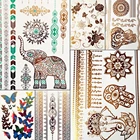 Индийский Бог Ганеша, золотые металлические наклейки-татуировки для женщин, слон, Ганеш, поддельные водонепроницаемые тату, вигнешвара, Ганапати, цветок