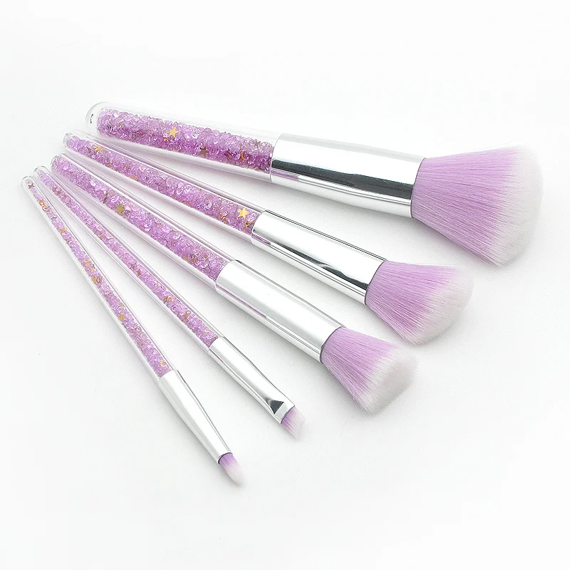 Purple Crystal Makeup Brush Set Diamond Handle with bling stars Unicorn Glitter Brushes Powder Eyebrow Lip Beauty Tools | Красота и