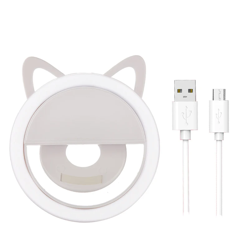 JOYTOP кошка прекрасный USB Перезаряжаемый заполняющий светильник для камеры увеличивающий фотосъемку селфи кольцевой светильник для ipad смартфона селфи светильник - Цвет: White