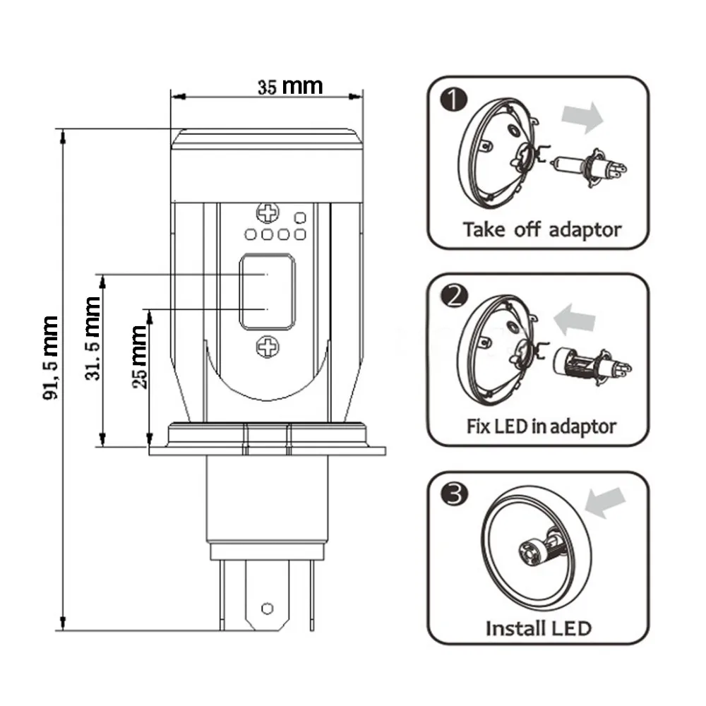 Safego H4 мотоцикл Led головной светильник лампы P43T 6500 к hi короче спереди и длиннее сзади) светильник лампы HS1 20 Вт 2000LM мопед скутер белый 12V